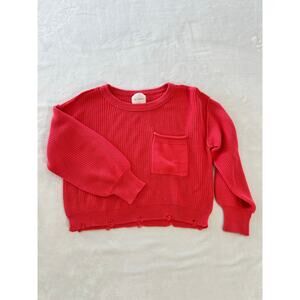 Y2K Preppy No Comment Sweater Pink, Cropped, Distressed (L)